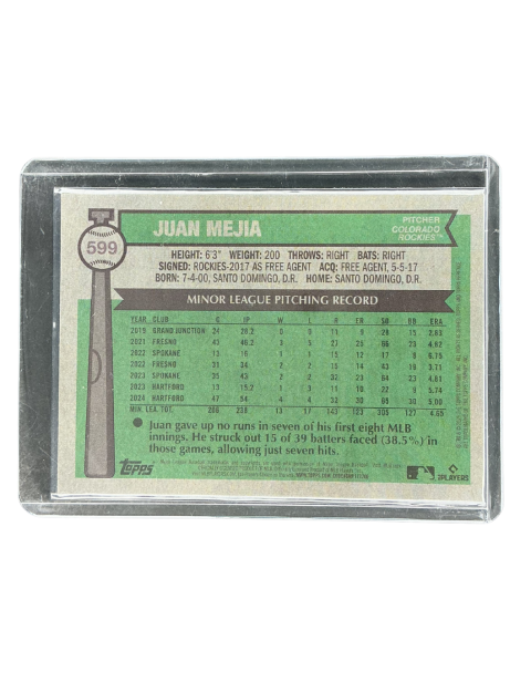 2025 Topps Heritage Juan Mejia RC #599 Back