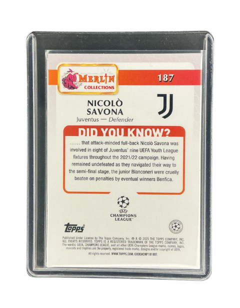 2025 Topps Merlin UEFA Nicolo Savona RC /150 #187
Backside