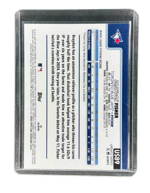 2025 Topps Update Braydon Fisher RC Blue Jays #US89
Back