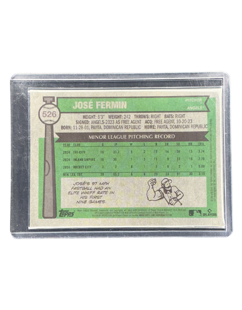 2025 Topps Heritage Jose Fermin Angels RC #526
Backside