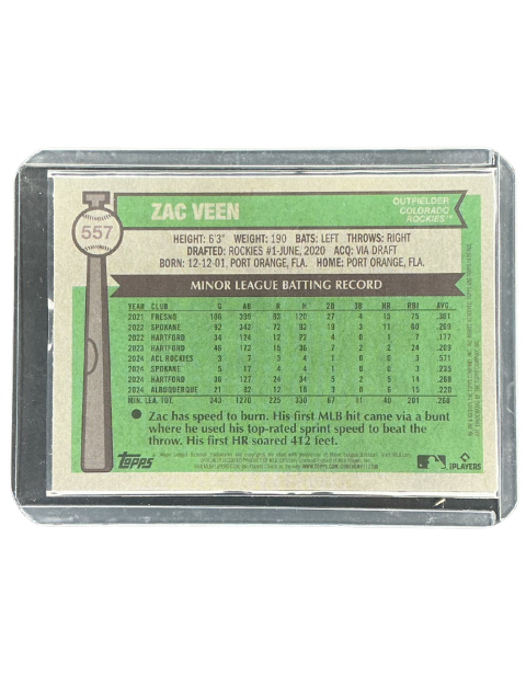 2025 Topps Heritage Zac Veen Rookies RC #557
Backside