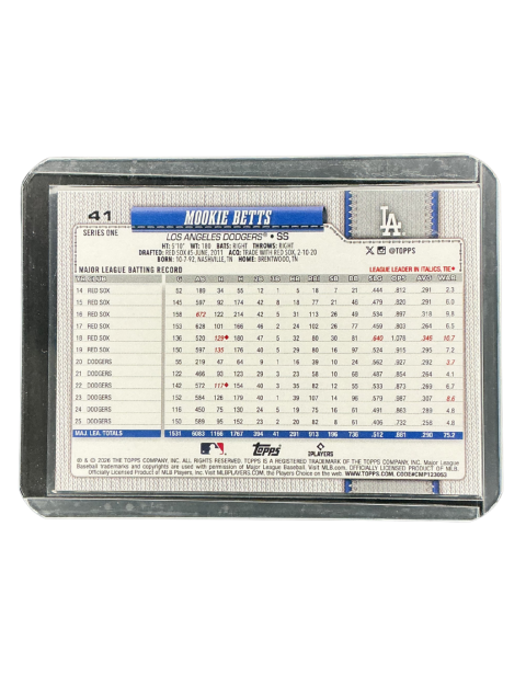2026 Topps 75 Years Baseball Series 1 Mookie Betts Shortstop #41
Backside
