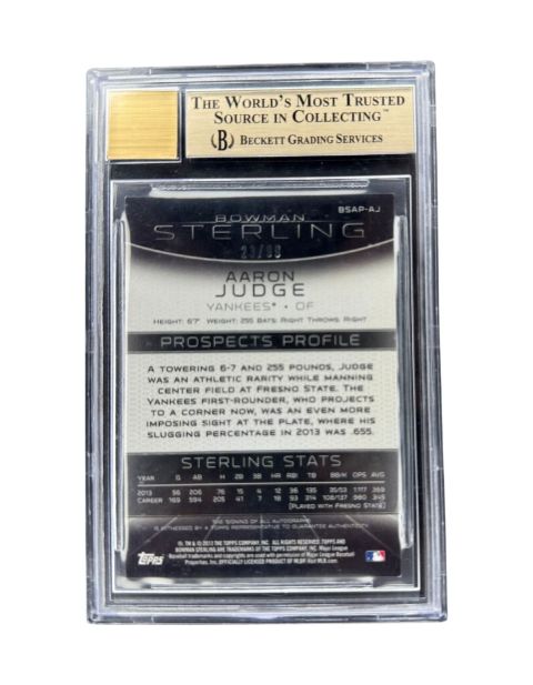 2013 Bowman Sterling Prospect Autographs Ruby Aaron Judge #AJ BGS 9.5 Auto 10 Back