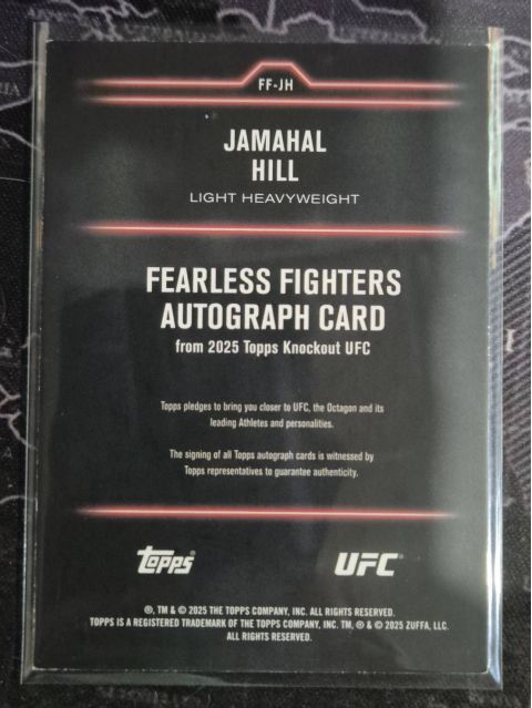 2025 Topps UFC Knockout Jamahal Hill Fearless Fighter Signatures /299 Auto #FF-JH Back