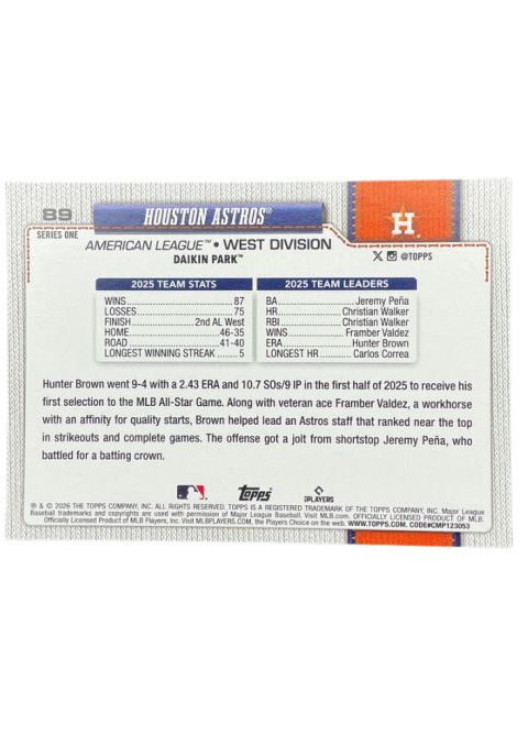 2026 Topps 75 Years Baseball Houston Astros #89
Back
