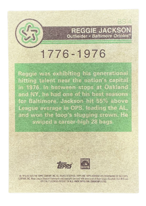 2025 Topps Heritage Reggie Orioles 1776-1976 #BS-4 Back