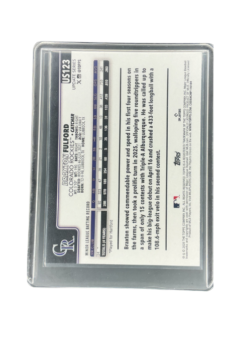 2025 Topps Update Series Braxston Fulford RC Colorado Rockies #US123
Back