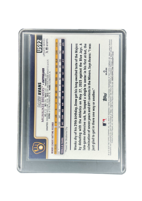 2025 Topps Update Series Drew Avans RC Brewers #US92
Back