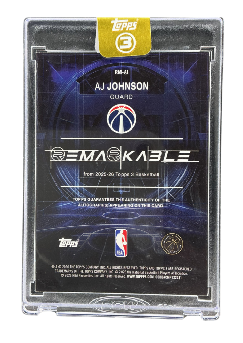 2026 Topps 3 Baskeball Aj Johnson Remarkable Auto #RM-AJ
Back