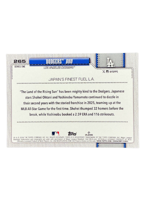 2026 Topps Series 1 Dodgers Duo #265
Back