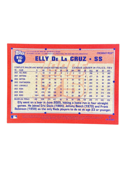 2026 Topps Series 1 Elly De La Cruz SS Cincinnati Reds #91C-89
Back