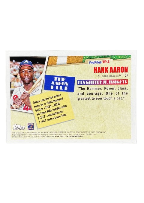 2026 Topps Series 1 Hank Aaron Profiles By Ken Griffey JR. #TP-3
Back