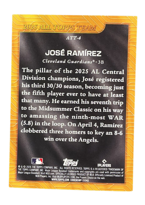 2026 Topps Series 1 Jose Ramirez 2025 All Topps Team Third Baseman #ATT-4
Back
