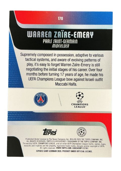 2026 Topps UEFA Club Competitions Desire Doue Paris #198 Back