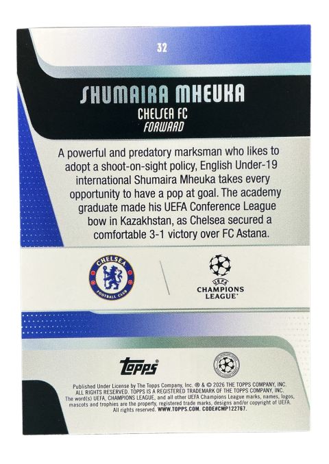 2026 Topps UEFA Club Competitions Shumaira Mheuka RC #32
Back