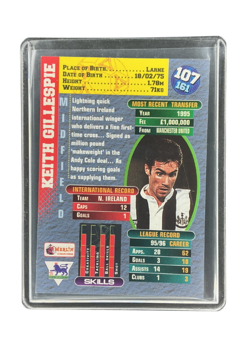 1996 Merlin's Premier Gold Keith Gillespie #107 Back