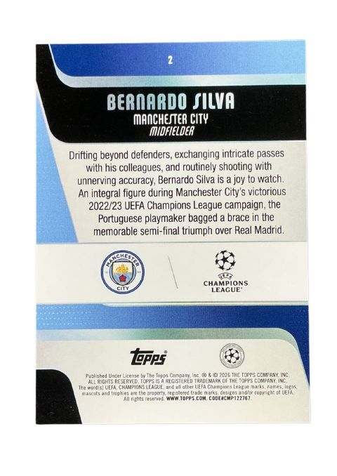 2025-26 Topps UEFA Club Competitions Bernado Silva #2 Back
