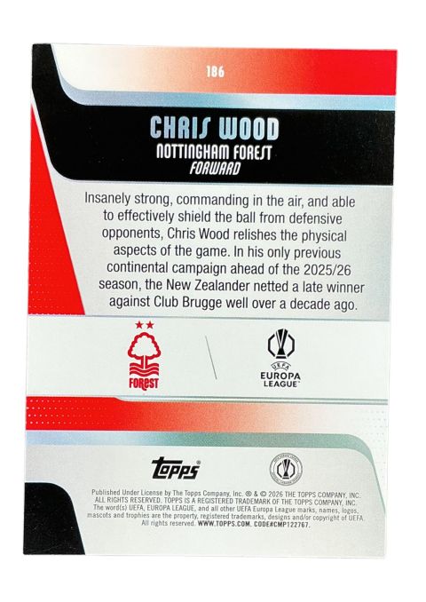 2025-26 Topps UEFA Club Competitions Chris Wood #186 Back