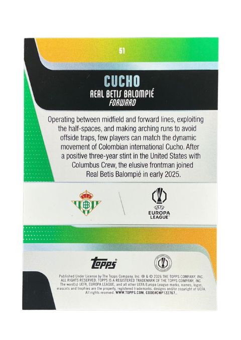 2025-26 Topps UEFA Club Competitions Cucho #51 Back