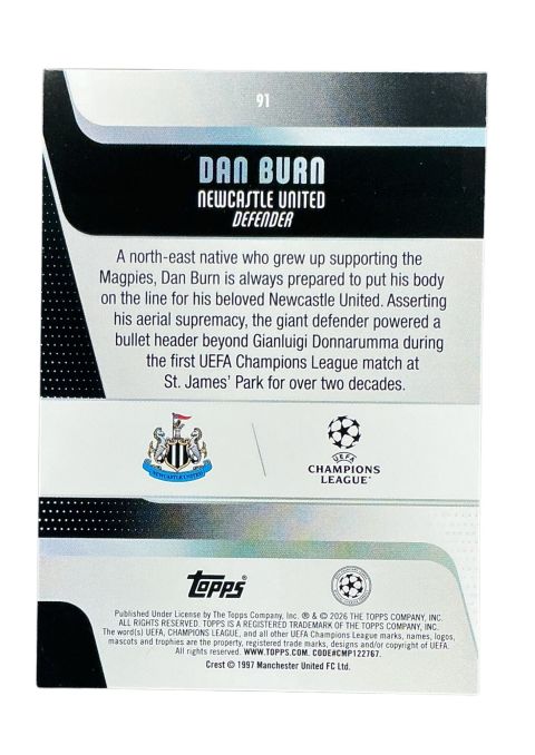 2025-26 Topps UEFA Club Competitions Dan Burn #91 Back
