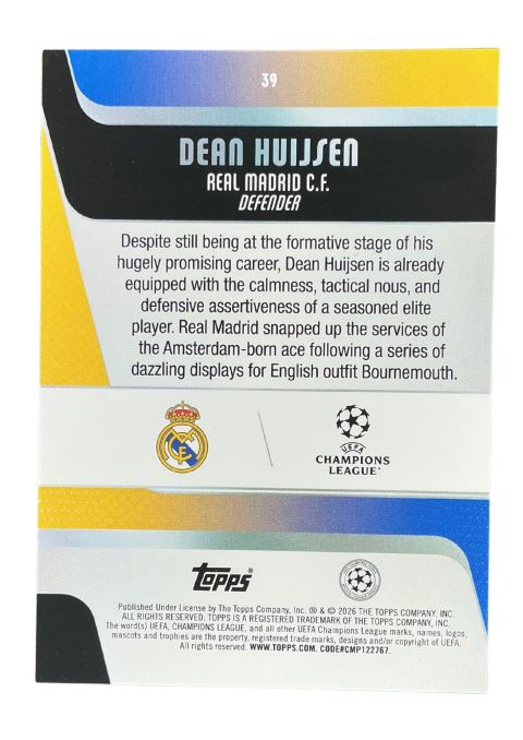 2025-26 Topps UEFA Club Competitions Dean Huijsen #39 Back