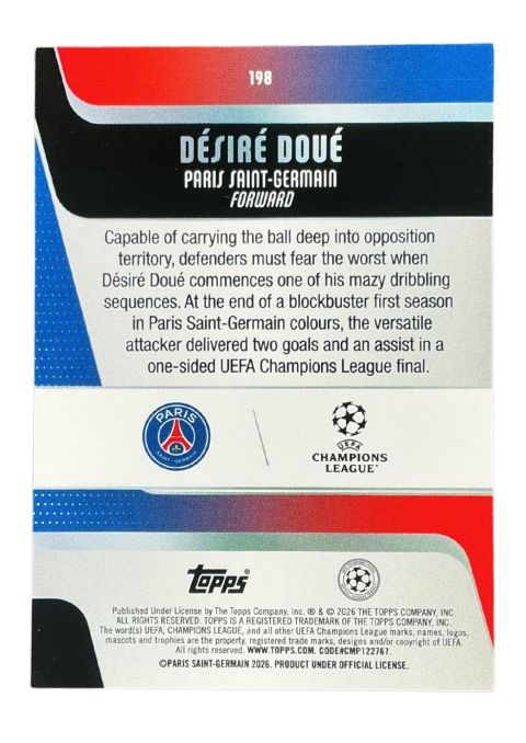 2025-26 Topps UEFA Club Competitions Desire Doue #198 Back