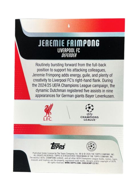 2025-26 Topps UEFA Club Competitions Jeremie Frimpong #6 Back