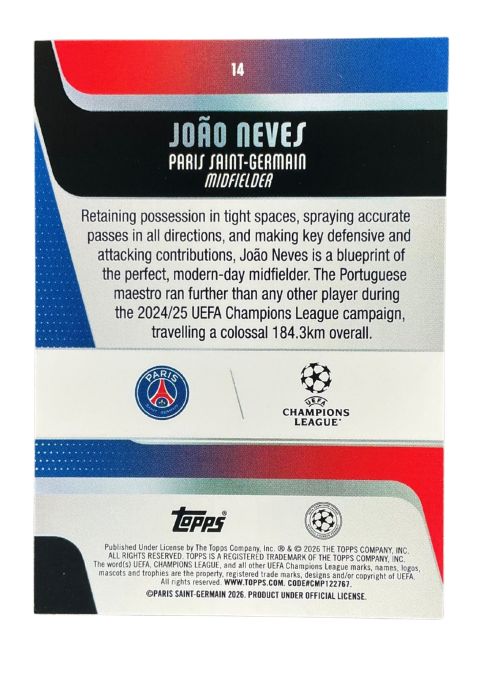 2025-26 Topps UEFA Club Competitions Joao Neves #14 Back
