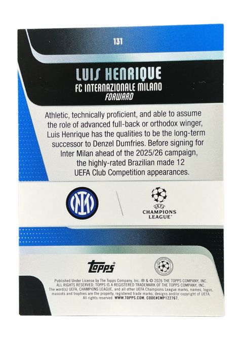 2025-26 Topps UEFA Club Competitions Luis Henrique #131 Back