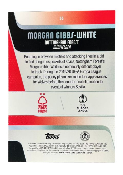 2025-26 Topps UEFA Club Competitions Morgan Gibbs White #53 Back