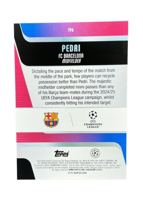2025-26 Topps UEFA Club Competitions Pedri #196 Back