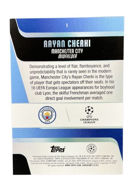 2025-26 Topps UEFA Club Competitions Rayan Cherki #1 Back