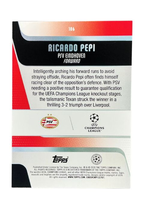 2025-26 Topps UEFA Club Competitions Ricardo Pepi #106 Back