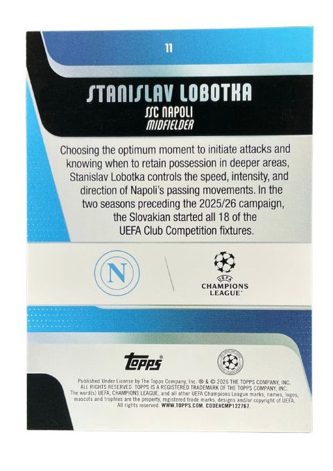 2025-26 Topps UEFA Club Competitions Stanislav Lobotka #11 Back