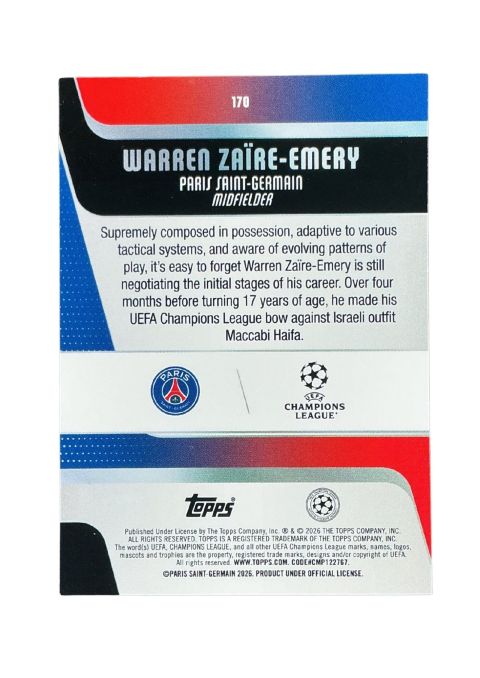 2025-26 Topps UEFA Club Competitions Warren Zaire Emery #170 Back