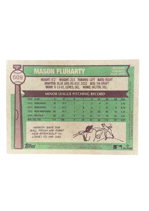 2025 Topps Heritage Rookie Mason Fluharty #509 Back