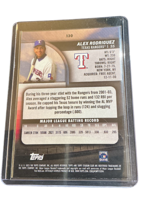 2025 Topps Stadium Club Base Ball Alex Rooriguez #130
 Back