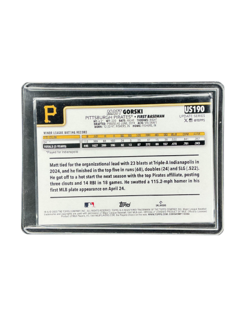 2025 Topps Update Series Matt Gorski RC Pirates #US190 Back