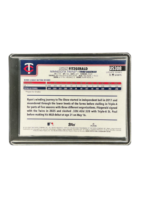 2025 Topps Update Series Ryan Fitzgerald RC Twins #US308
Back