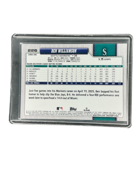 2026 Topps 75 Series 1 Ben Williamson #226 Back