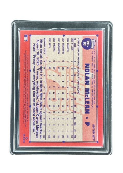 2026 Topps 75 Series 1 Nolan McLean RC 1991 Insert #T91-63 Back