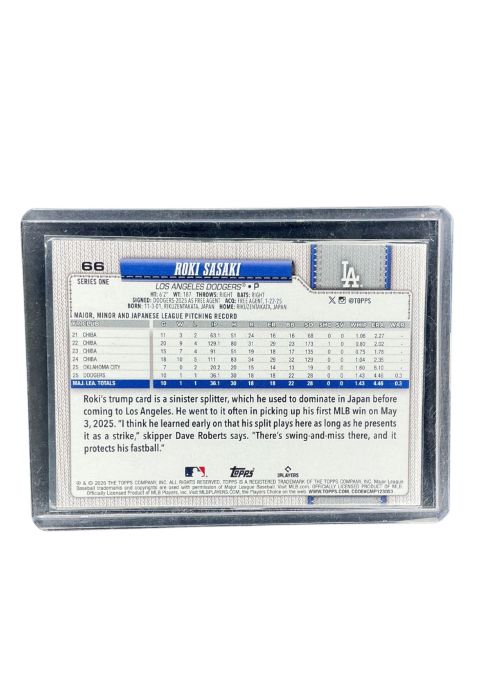 2026 Topps 75 Series 1 Roki Sasaki#66 Back