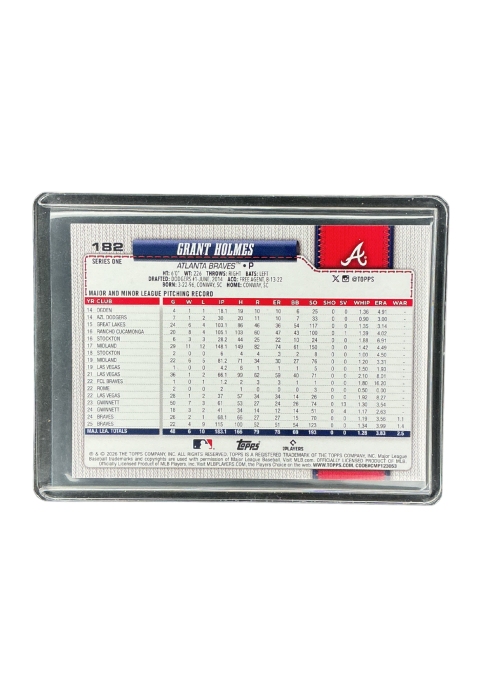 2026 Topps 75 Years Baseball Series 1 Grant Holmes ATL #182 Back