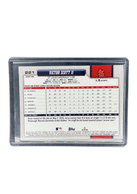 2026 Topps 75 Years Baseball Series 1 Victor Scott ii STL #221 Back