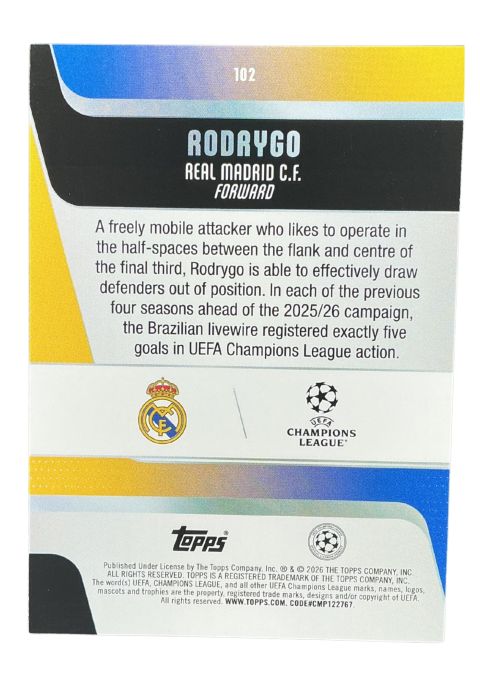 2026 Topps UEFA Club Competitions Rodaygo Real Madrid #102
Back