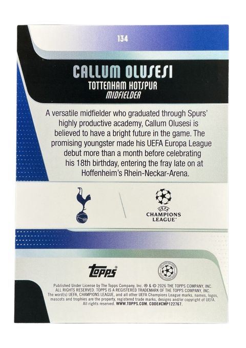 2026 Topps UEFA Club Competitions Callum Olusesi RC #134
Back