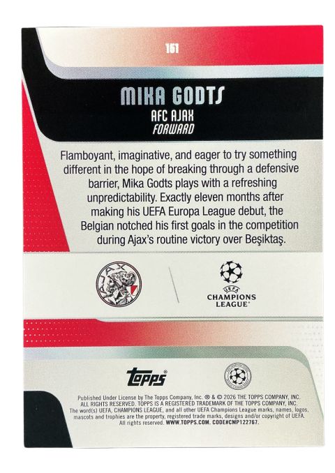 2026 Topps UEFA Club Competitions Mika Godts RC #151
Back