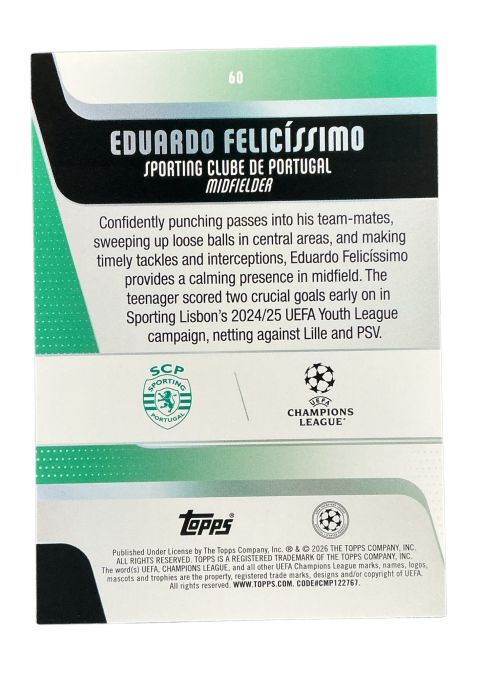 2026 Topps UEFA Club Competitions Eduardo Felicissimo RC #60
Back