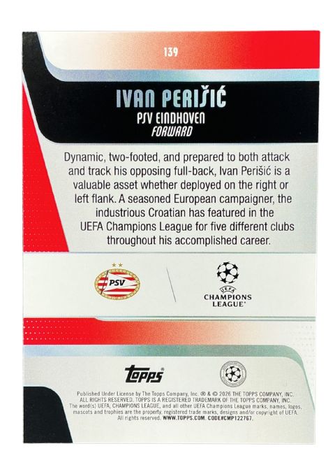 2026 Topps UEFA Club Competitions Ivan Perisic PSV #139
Back