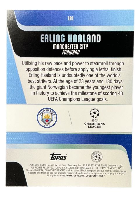 2026 UEFA Club Competitions Erling Haaland Manchester City #181
Back